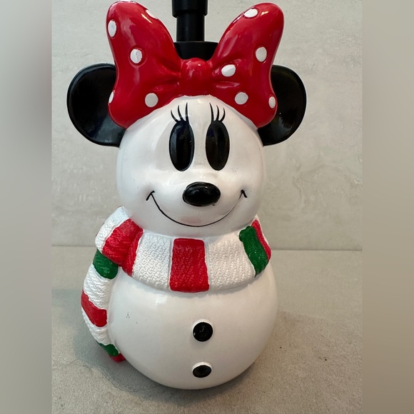 Disney Minnie Mouse Holiday Snowman w/Scarf Soap Dispenser Ceramic NEW - Picture 5 of 7